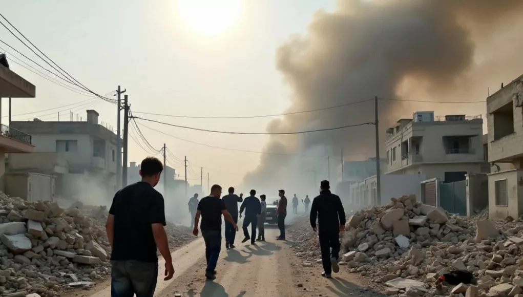 Emergency responders at the site of an airstrike in Gaza.