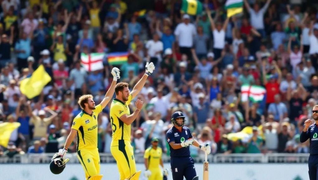 Cricket players celebrating in Sharjah stadium after wins.