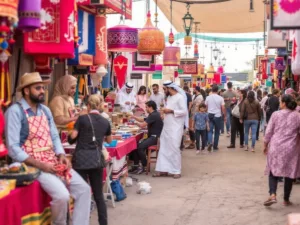 Artisans and colorful stalls at Al Ain festival.