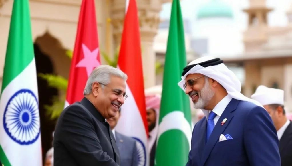 Crown Prince and Indian officials shaking hands.