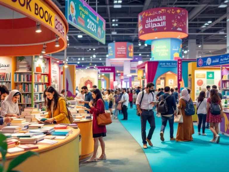 Colorful book stalls at Sharjah International Book Fair 2024.