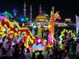 Colorful decorations and lively performances at Sheikh Zayed Festival.