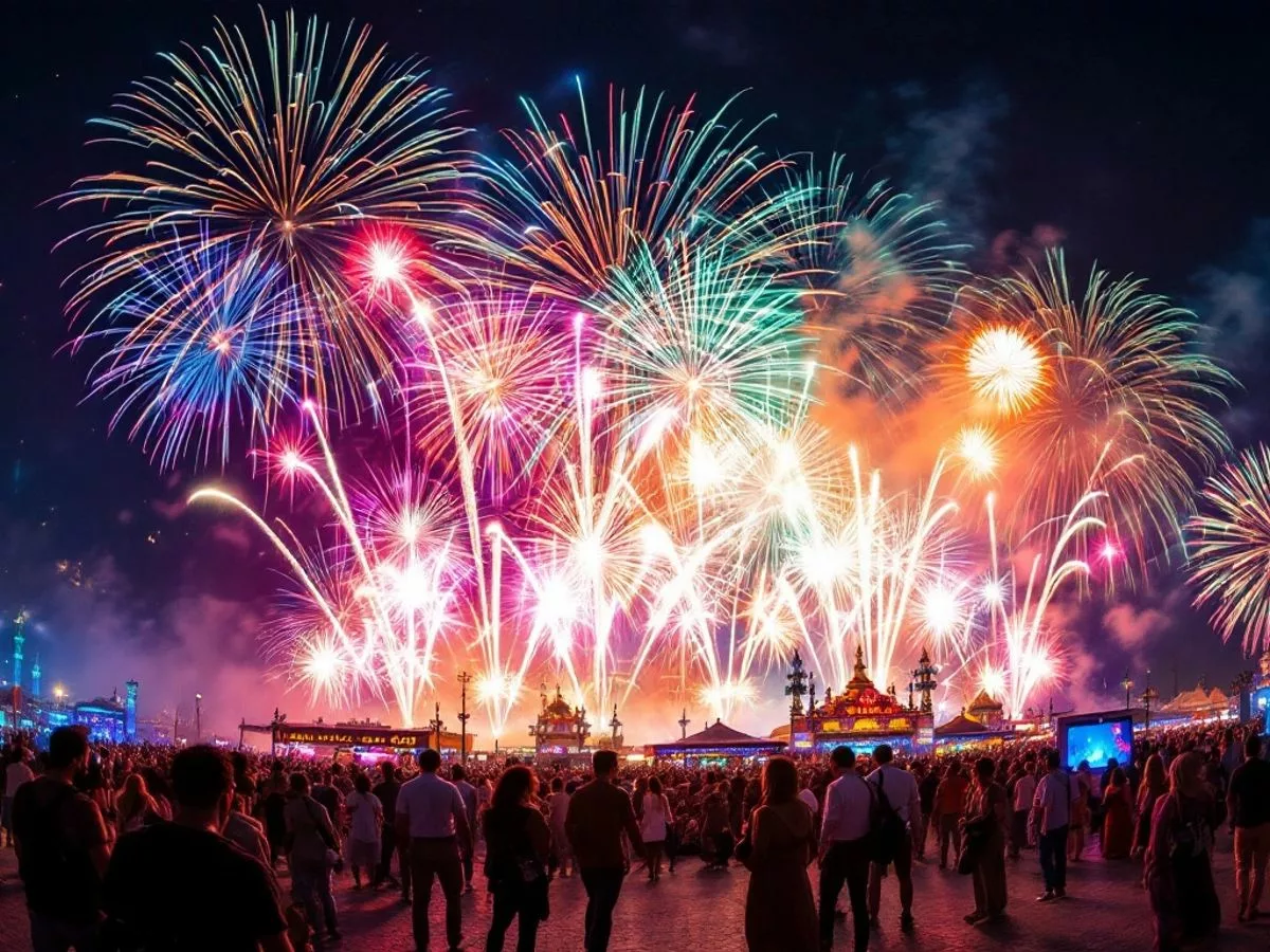 Colorful fireworks and 3D holograms at the festival.