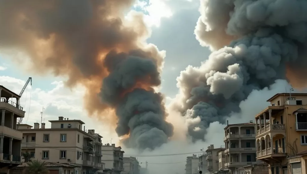 Smoke and destruction from Israeli airstrikes in Lebanon.