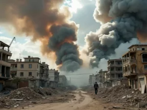 Smoke and destruction from Israeli airstrikes in Lebanon.