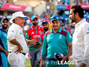 Gavaskar and Tendulkar on a cricket field during league launch.