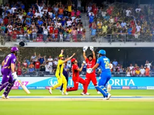 Women cricketers in action during T20 World Cup.