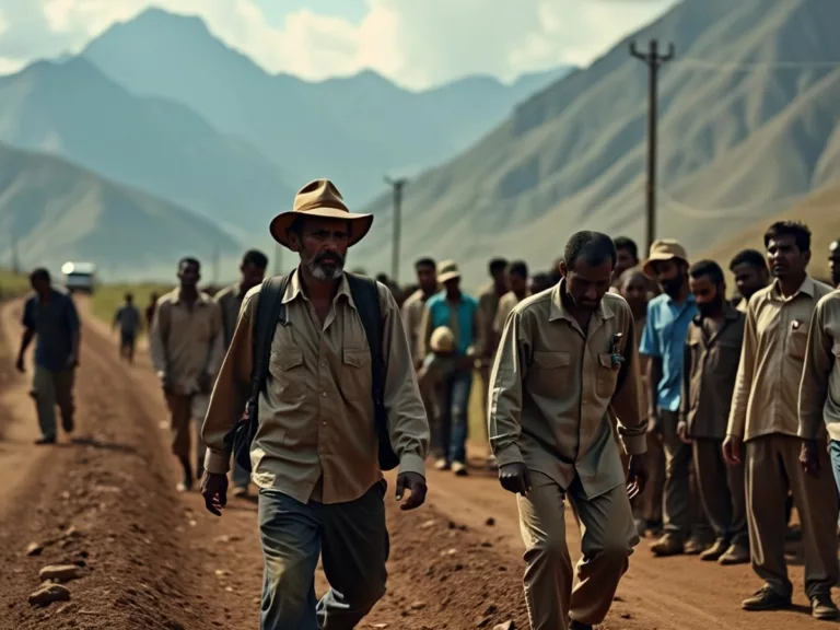 Labourers mourning in a rural setting after an attack.