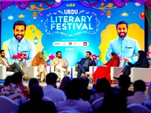 Audience at Urdu Literary Festival with Javed Akhtar and Mahira Khan.