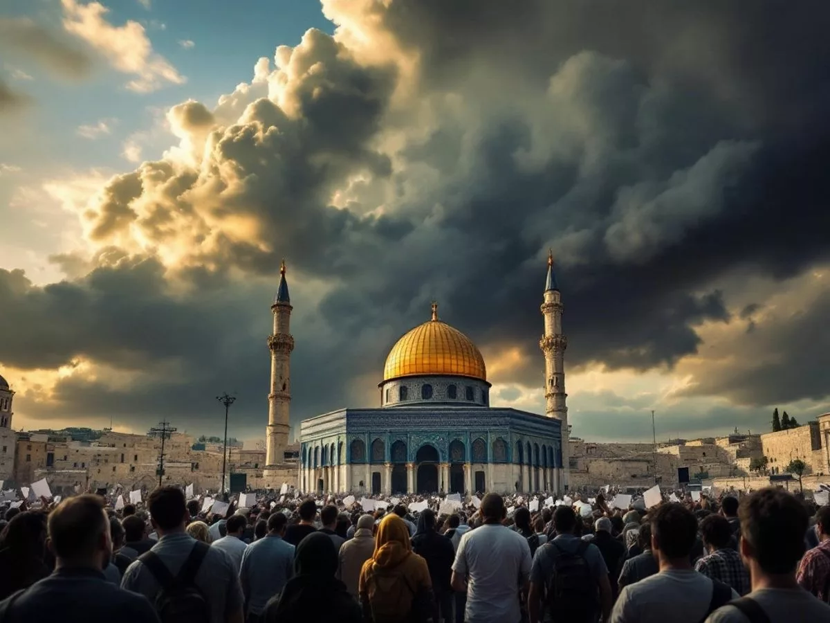 Crowd gathered near Al Aqsa Mosque in solidarity.