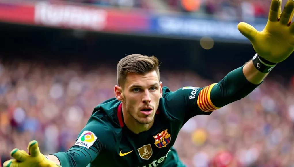 Wojciech Szczesny making a save for Barcelona.