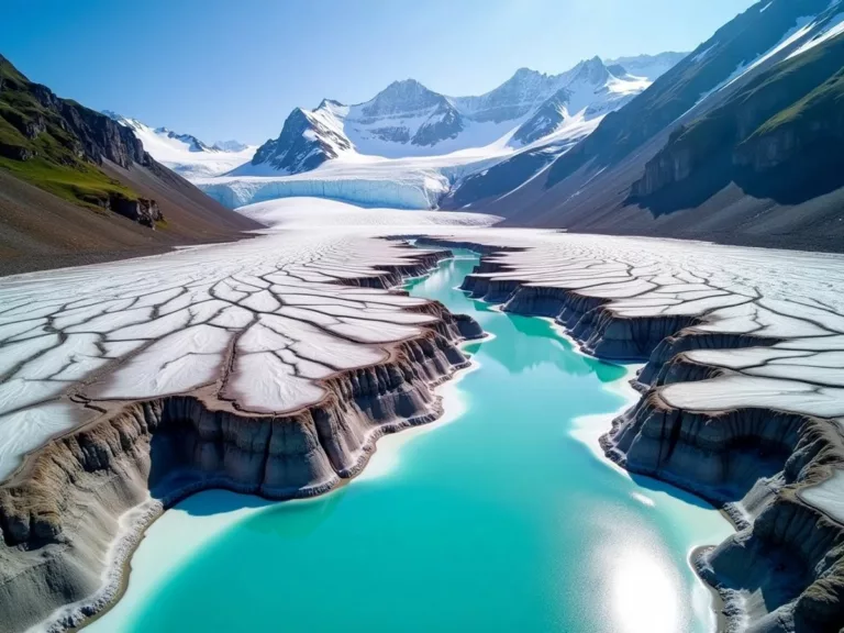 Melting Swiss glaciers with exposed rocks and blue water.