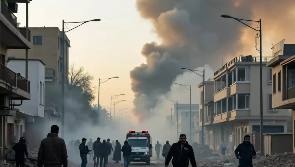 Emergency responders at a violent scene in Iran.