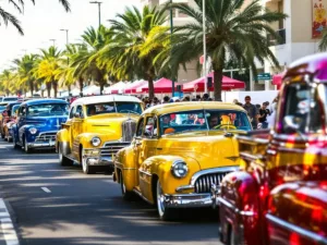 Classic cars parade at Abu Dhabi's Al Hosn Festival.