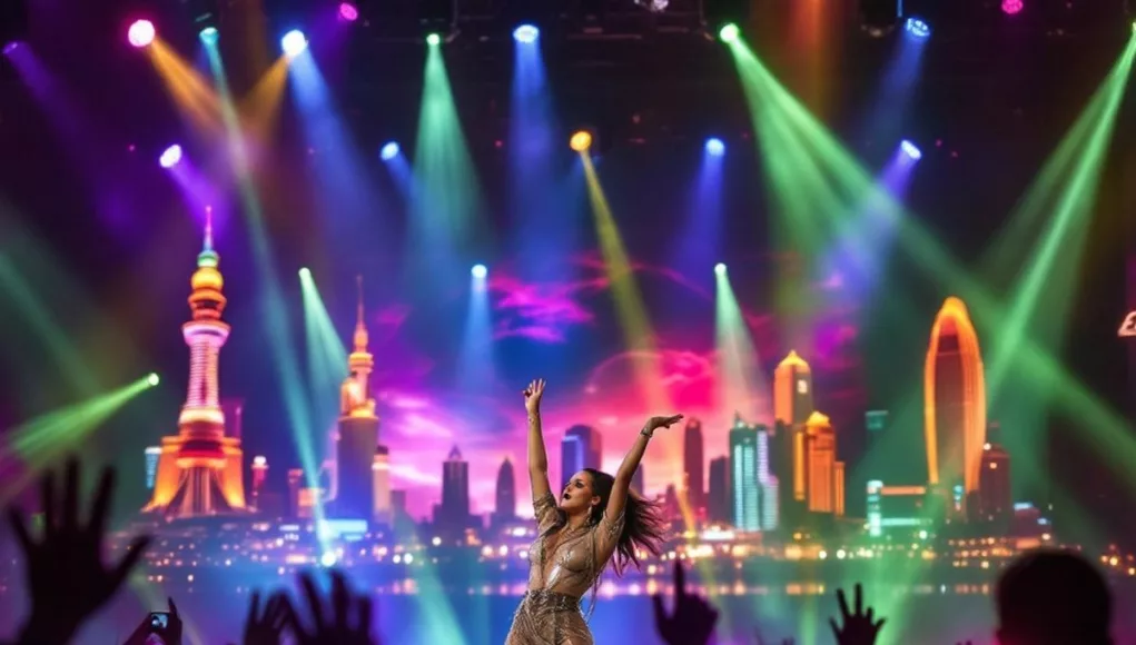 Elyanna performing live on stage in Abu Dhabi.