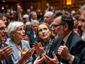 Left-wing lawmakers debating in the French National Assembly.