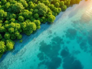 Aerial view of mangroves along Abu Dhabi's coastline.