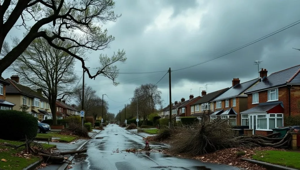 Devastated landscape after Storm Helene with uprooted trees.