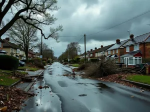 Devastated landscape after Storm Helene with uprooted trees.