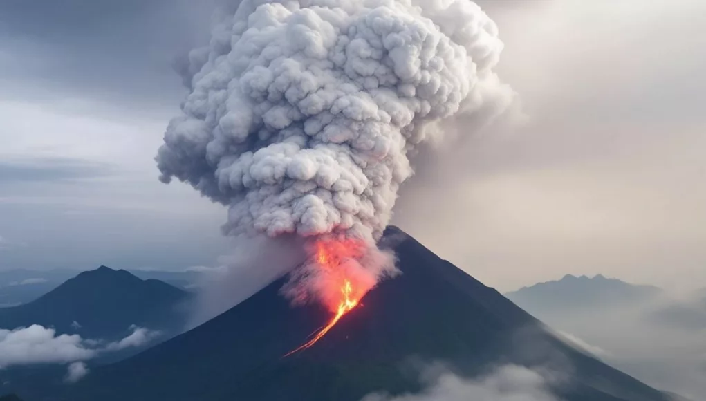 Taal Volcano erupting with ash and lava flow.