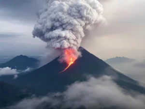 Taal Volcano erupting with ash and lava flow.