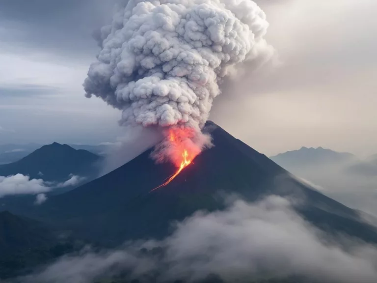 Taal Volcano erupting with ash and lava flow.