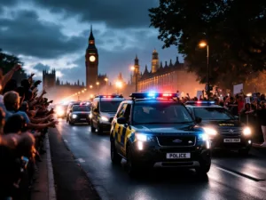 Police escort for Taylor Swift concert in London.