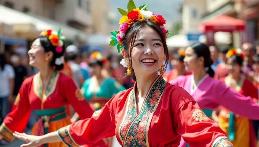 Colorful costumes and dance at Busan Festa in Dubai.