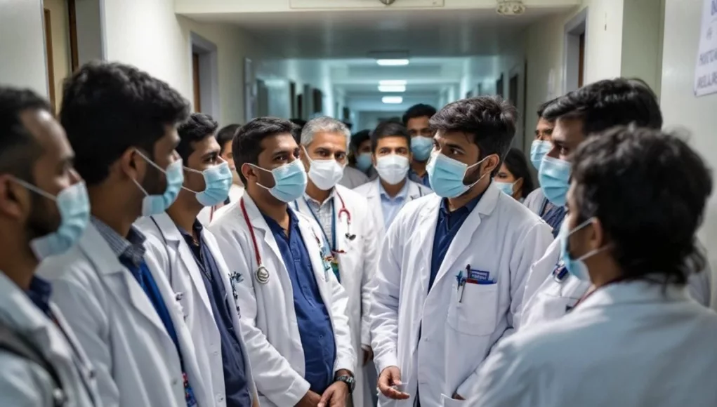 Junior doctors in Kolkata discussing safety concerns in hospital.