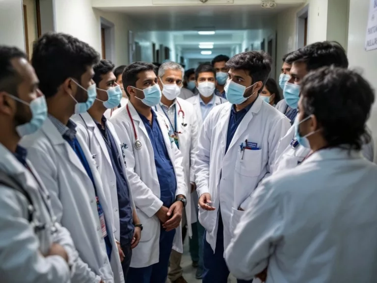 Junior doctors in Kolkata discussing safety concerns in hospital.