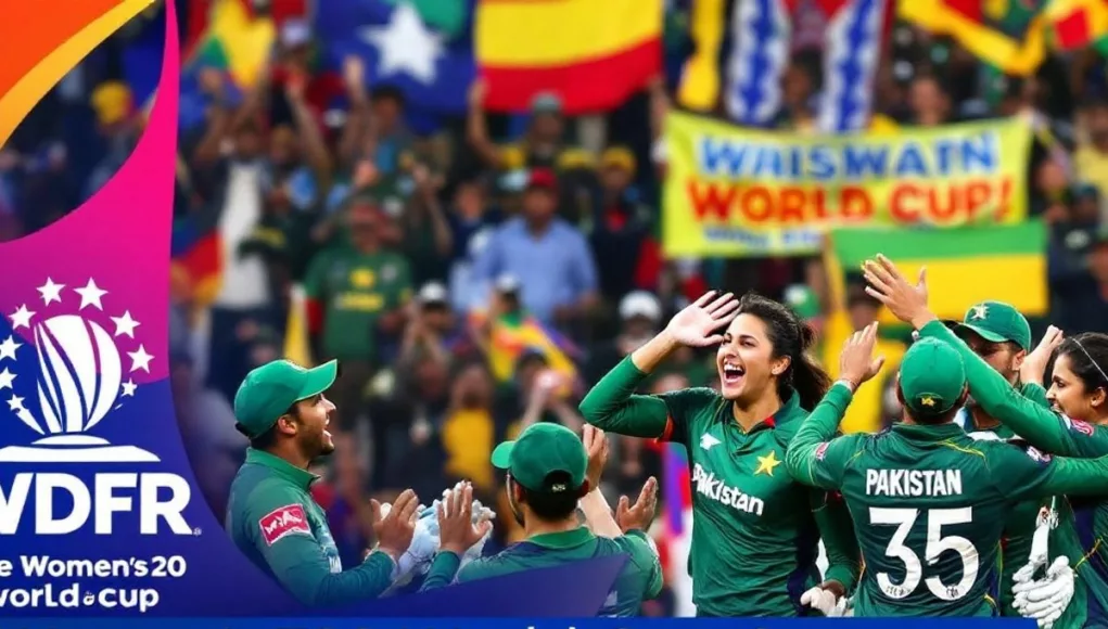 Pakistani players celebrate victory in Women's T20 World Cup.