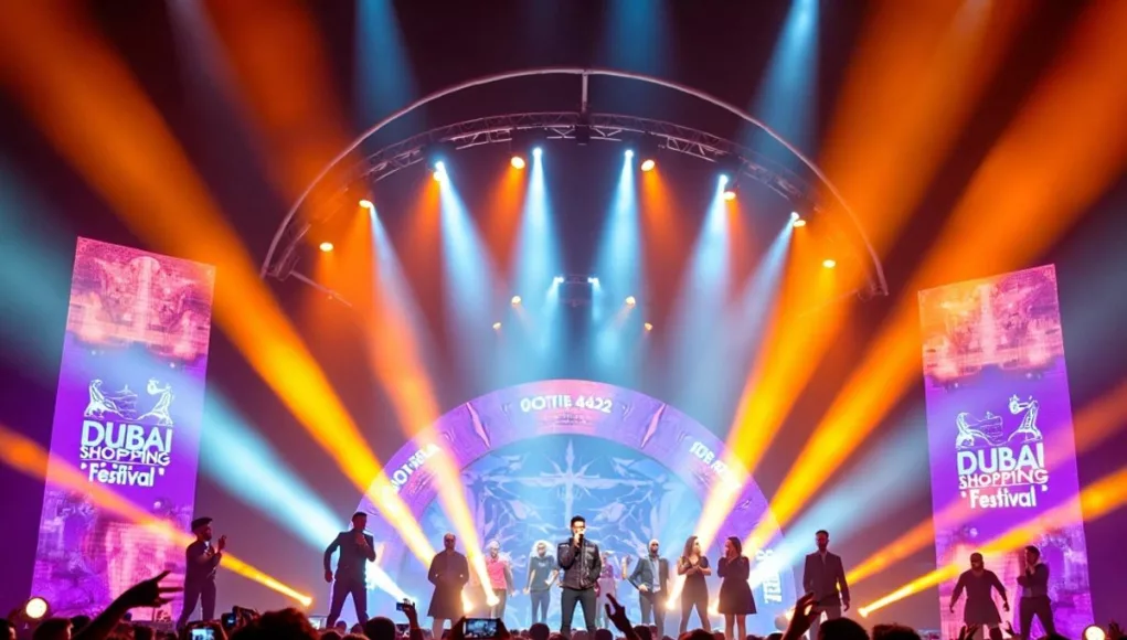 Crowd enjoying performances at Dubai Shopping Festival.