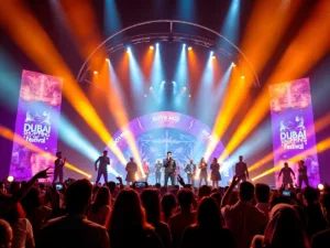 Crowd enjoying performances at Dubai Shopping Festival.