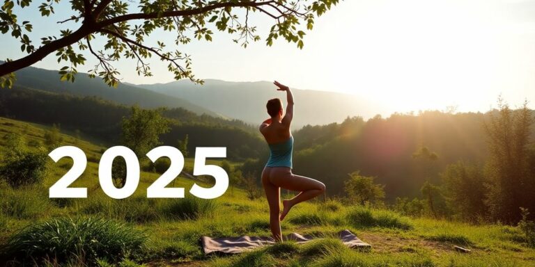 Person practicing yoga in a peaceful natural setting.