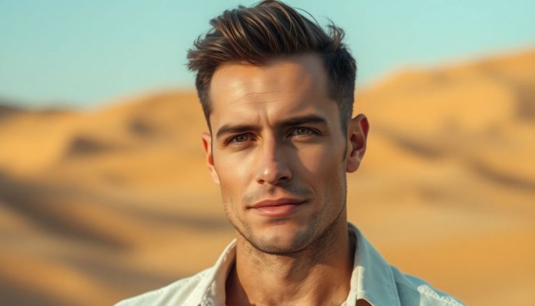 Man grooming in desert.