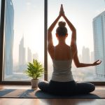Woman meditating on yoga mat in Dubai.