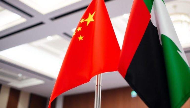 Chinese and Emirati flags together at forum