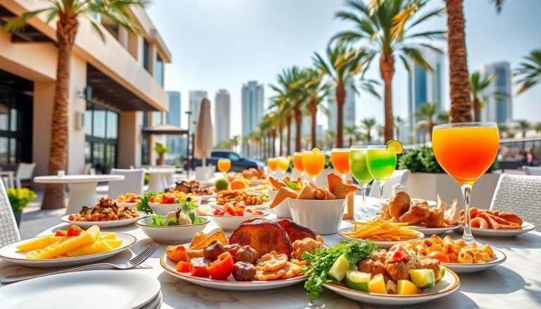 Plates of food on a table
