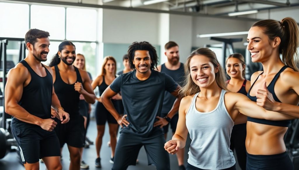 Personal trainer helping client lift weights