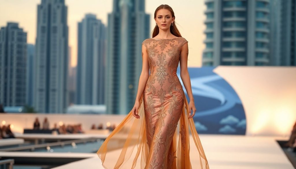 Opulent fashion, Dubai cityscape background
