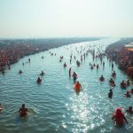 Millions of Hindu pilgrims bathing in the Ganges.