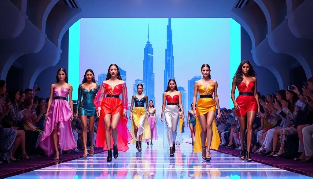 Models walk a futuristic Dubai runway fashion show