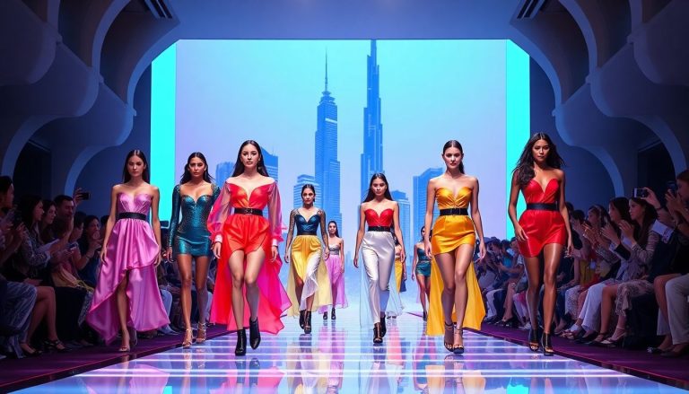 Models walk a futuristic Dubai runway fashion show