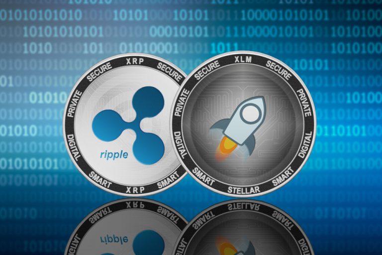 Stellar,(xlm),And,Ripple,(xrp),Coins,On,The,Binary,Code