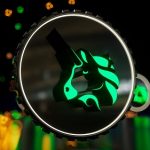 Uniswap cryptocurrency exchange protocol symbol. Neon unicorn sign. 3d render